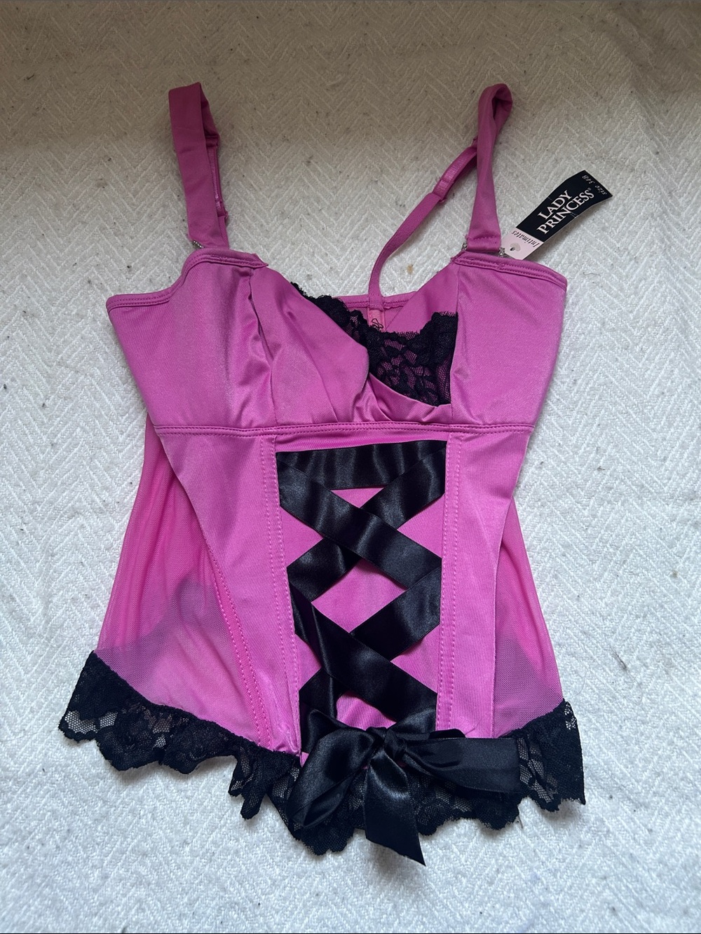 Pink Lace-Up Satin Bustier Top 34B